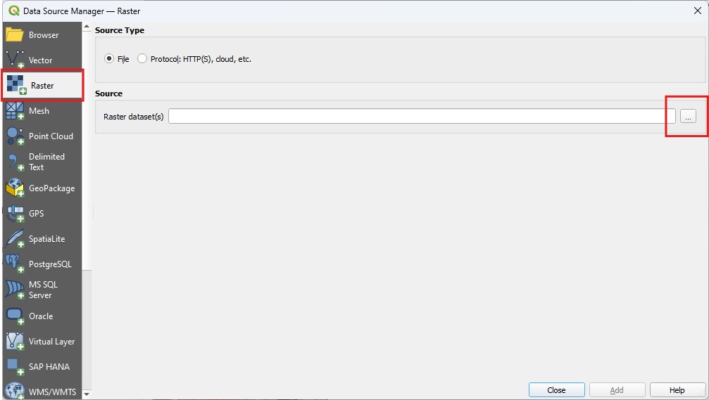 QGIS Data Source Manager window