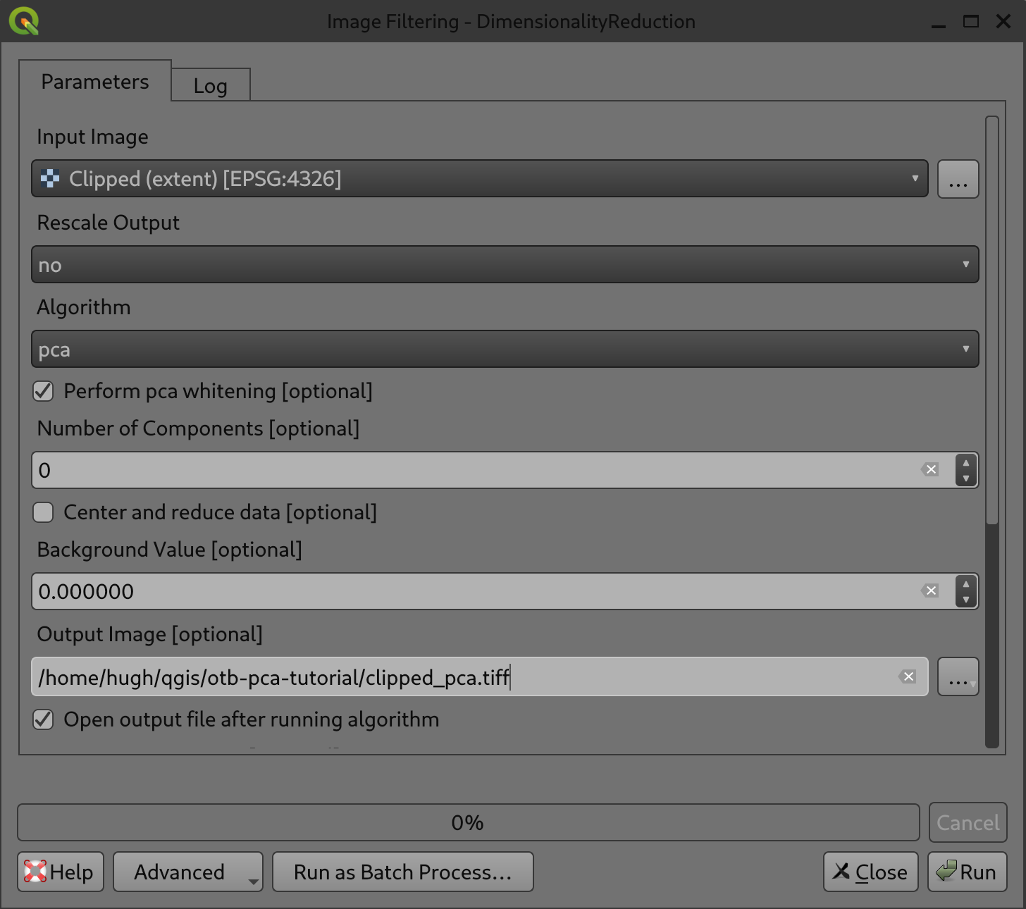 QGIS Dimensionality Reduction Dialog