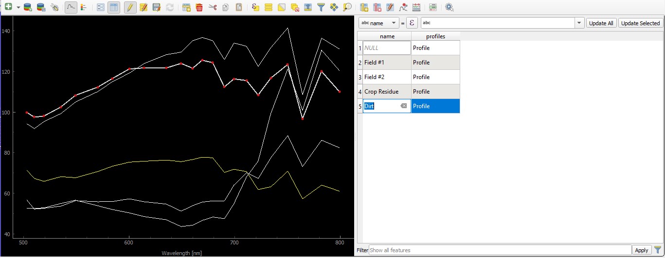 Adding spectra to EnMAP-Box with the Attribute Table open