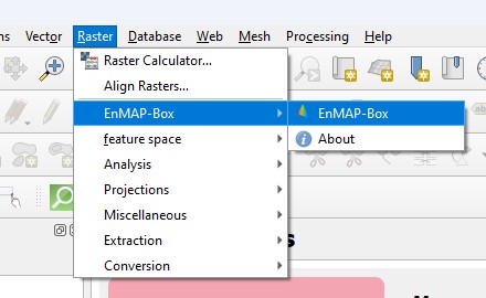 EnMAP Box can be opened by selecting Raster -&gt; EnMAP-Box -&gt; EnMAP-Box