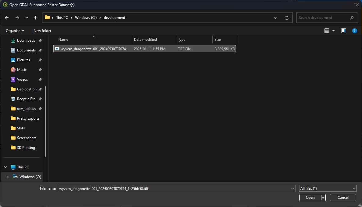Selecting a geotiff using your computer's file browser