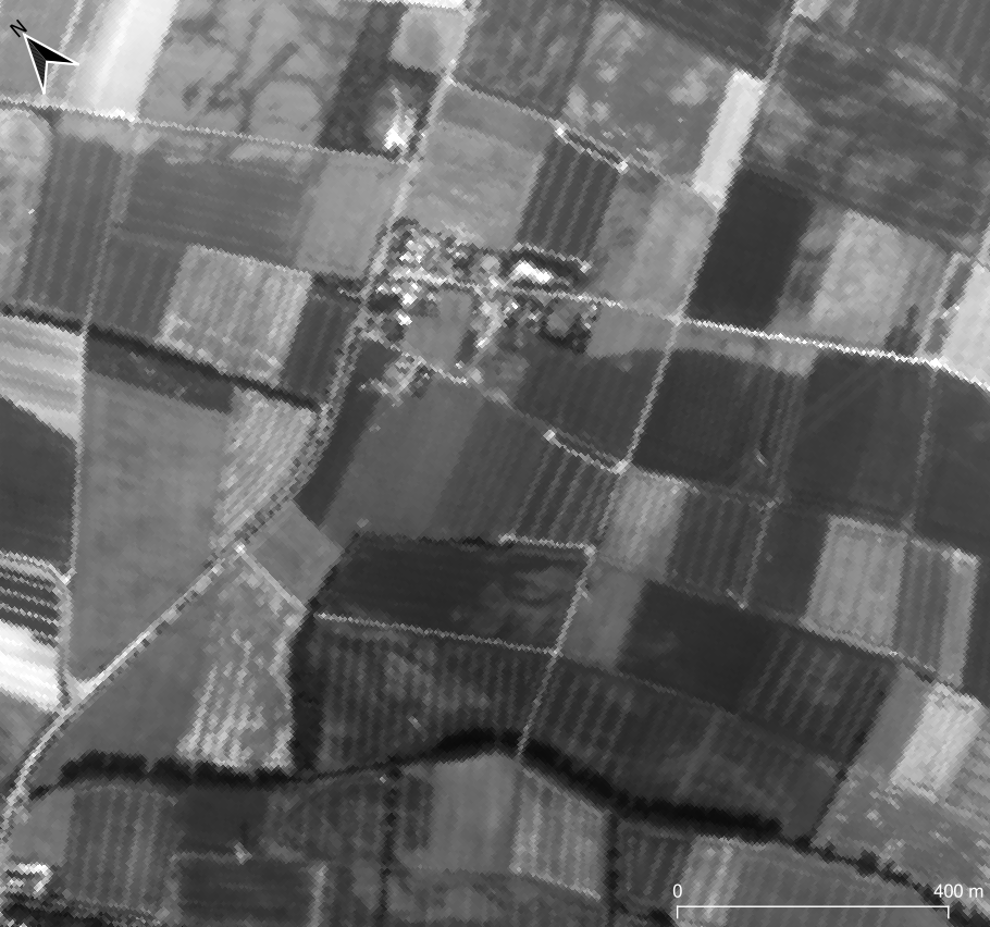 Single, greyscale, panchromatic image (note no color and high spatial resolution)